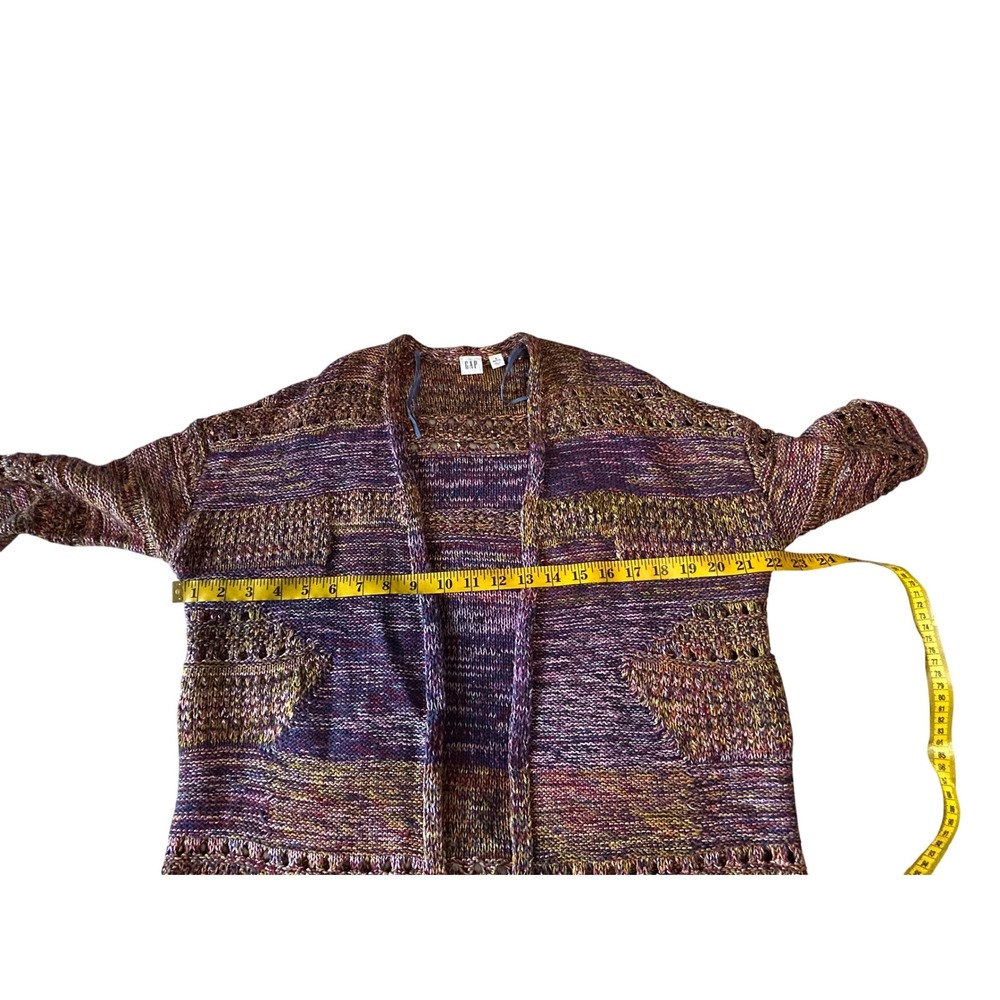 GAP Petite Striped Open Front Long Cardigan Sweater Purple Gold Size S - Picture 8 of 9